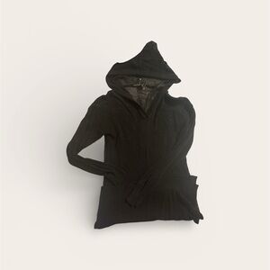 Tahari Black Hooded Knit Top